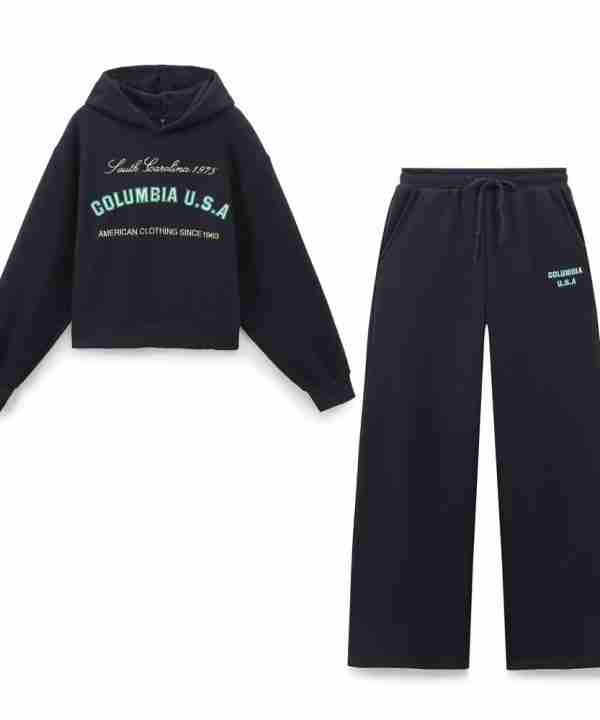 Fall Women Clothing Simple Printing Hooded Sweatshirt Trousers Sets