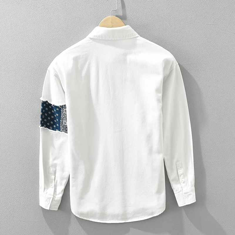 Paisley Patchwork Shirt for Men Cotton Long Sleeve Shirts Loose Plus Size Men's Clothing - Image 2