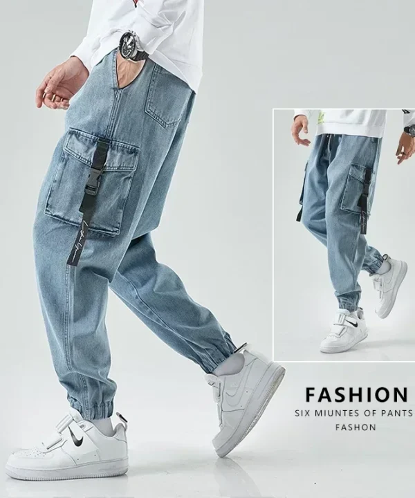 Men Joggers Cargo Denim Pants Baggy Harem Japanese Streetwear Styke Male Ankle Harajuku Casual Hip Hop Jeans Trousers Men