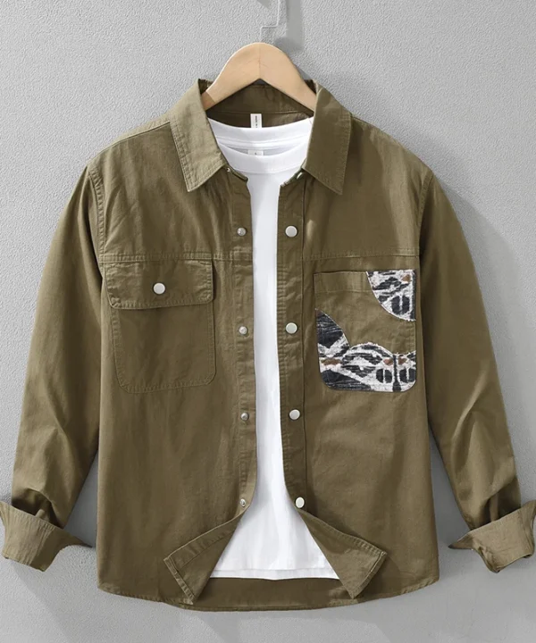 Casual Safari Style Shirt for Men Oversize Loose Long Sleeve Shirts 2025 Spring New Fashion Pocket Patchwork Clothes