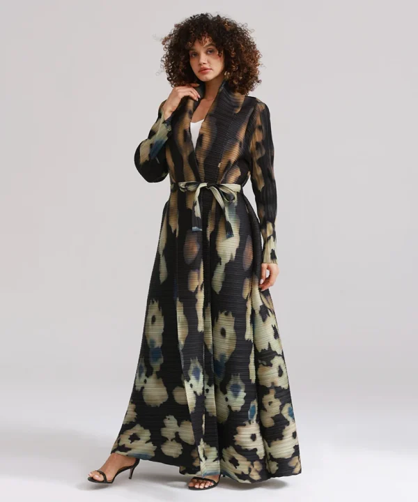 Alternative view of Miyake Pleated Turndown Collar Long Sleeve Printed Cardigan Abaya Women 2025 Spring New Original Designer Loose Coats Dress