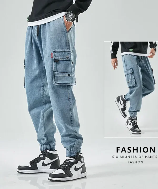 Alternative view of Men Joggers Cargo Denim Pants Baggy Harem Japanese Streetwear Styke Male Ankle Harajuku Casual Hip Hop Jeans Trousers Men