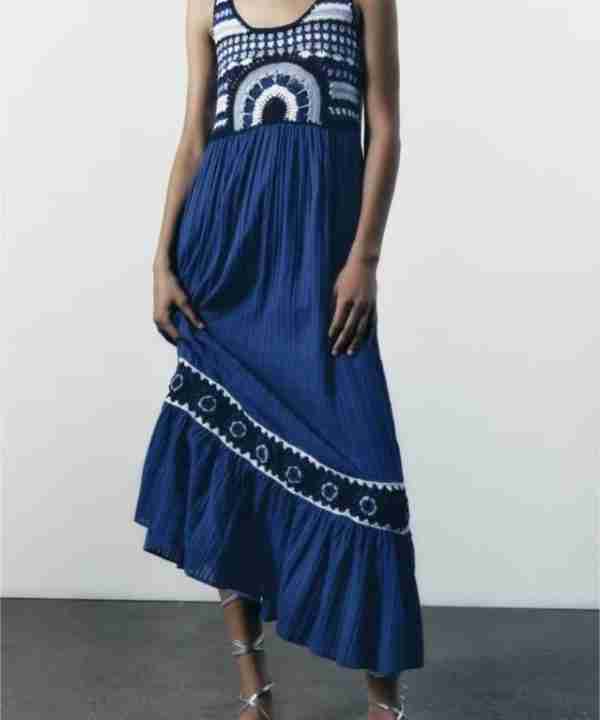 Summer Retro All Match Crochet Knitted Stitching Dress
